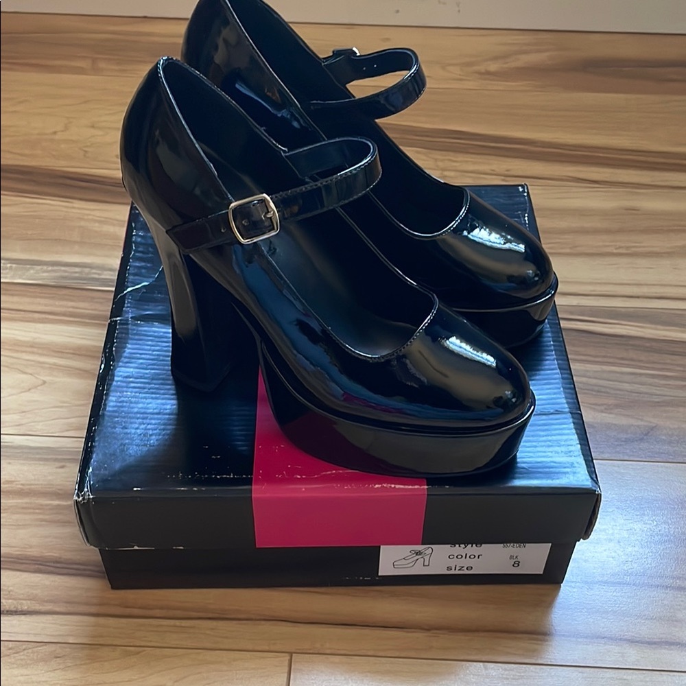 Ellie Shiny Black Platform Heels